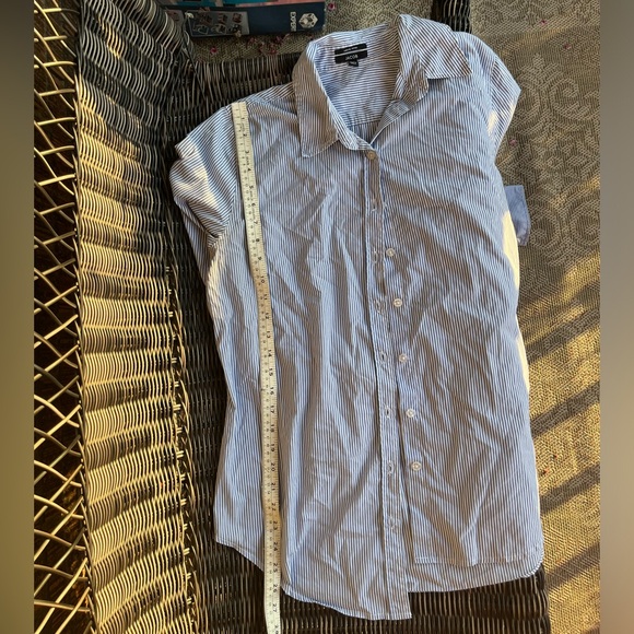 Jacob | women’s blue & white cotton pinstripe button down shirt - Picture 8 of 8